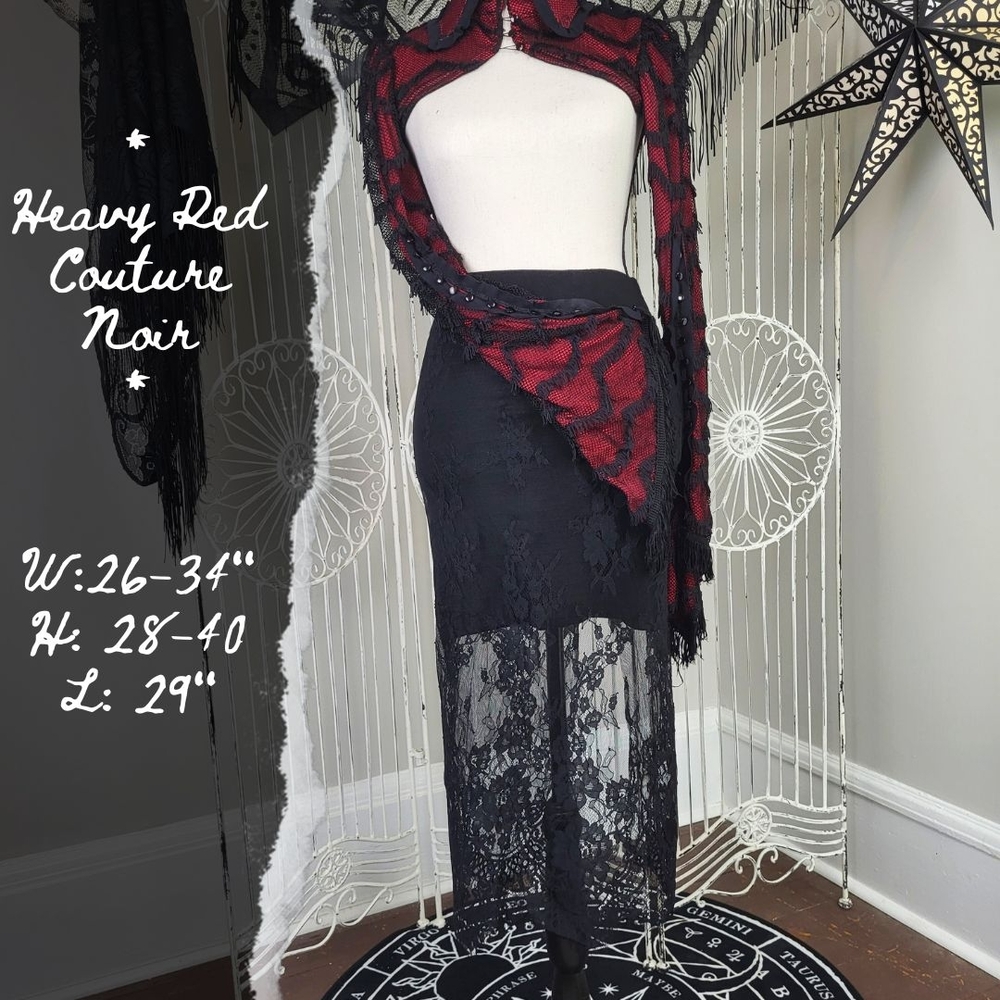 Heavy Red Couture Noir Lace Overlay Black Skirt